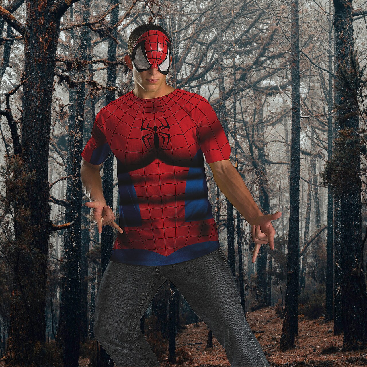 Spider Man Costume Kit For Men With Printed Shirt And Character Mask Set